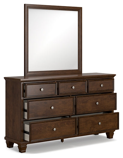 Danabrin  Panel Bed With Mirrored Dresser, Chest And 2 Nightstands