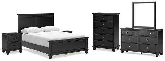 Lanolee  Panel Bed With Mirrored Dresser, Chest And 2 Nightstands