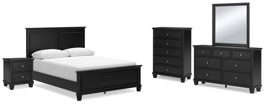 Lanolee  Panel Bed With Mirrored Dresser, Chest And Nightstand