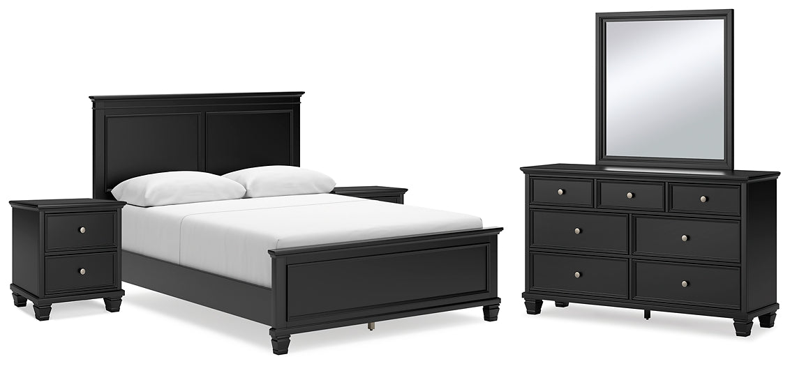 Lanolee  Panel Bed With Mirrored Dresser And 2 Nightstands