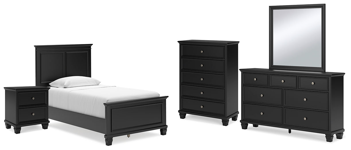 Lanolee  Panel Bed With Mirrored Dresser, Chest And Nightstand