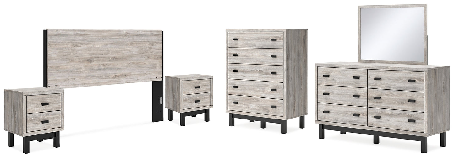 Vessalli  Panel Headboard With Mirrored Dresser, Chest And 2 Nightstands