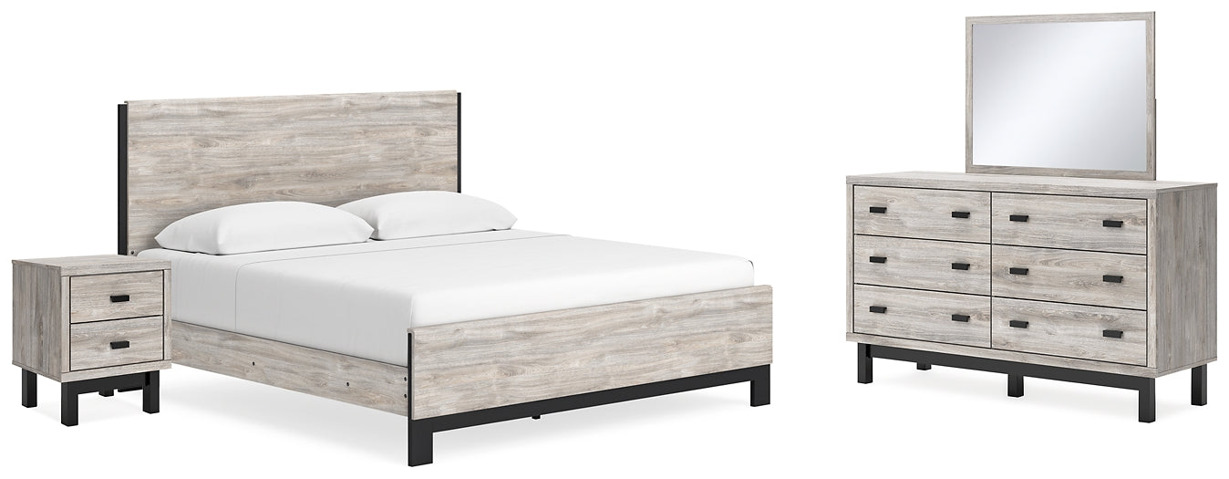 Vessalli  Panel Bed With Mirrored Dresser And Nightstand