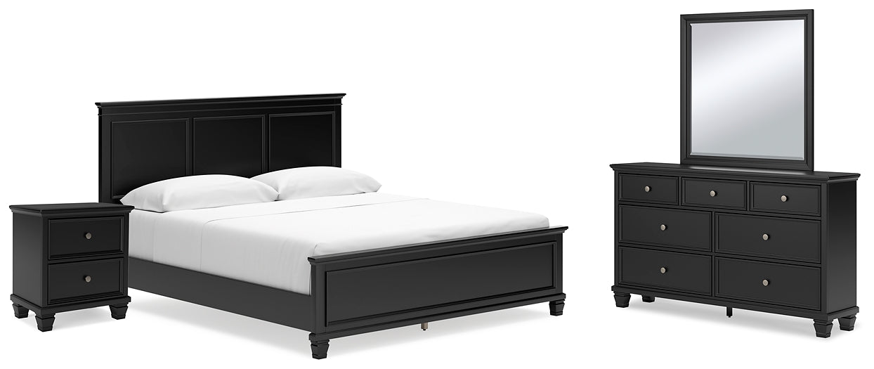 Lanolee California  Panel Bed With Mirrored Dresser And Nightstand