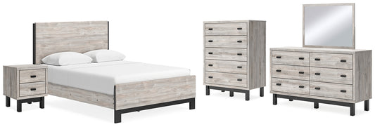 Vessalli  Panel Bed With Mirrored Dresser, Chest And Nightstand