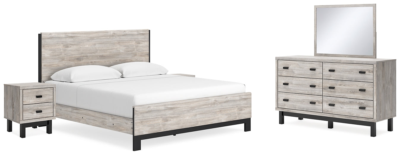 Vessalli  Panel Bed With Mirrored Dresser And 2 Nightstands