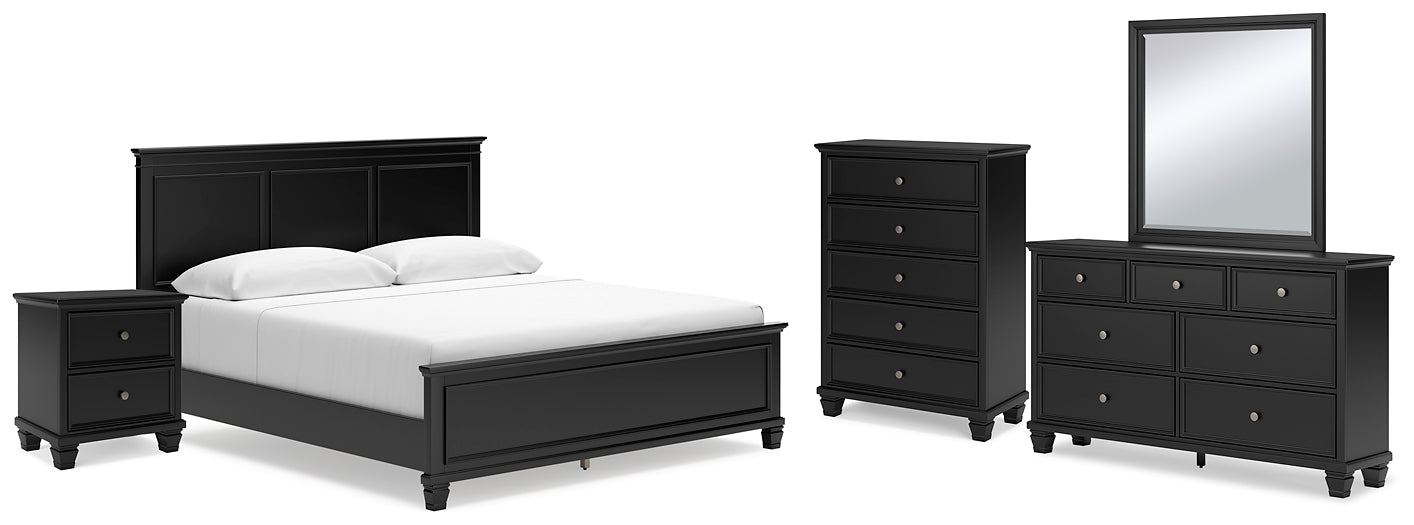 Lanolee  Panel Bed With Mirrored Dresser, Chest And Nightstand