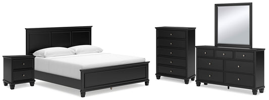 Lanolee  Panel Bed With Mirrored Dresser, Chest And Nightstand