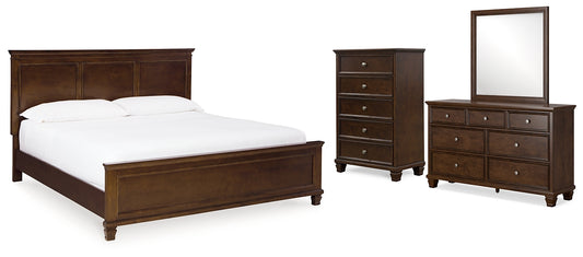 Danabrin  Panel Bed With Mirrored Dresser And Chest