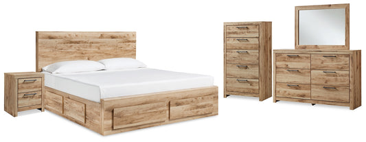 Hyanna  Panel Storage Bed With Mirrored Dresser, Chest And Nightstand