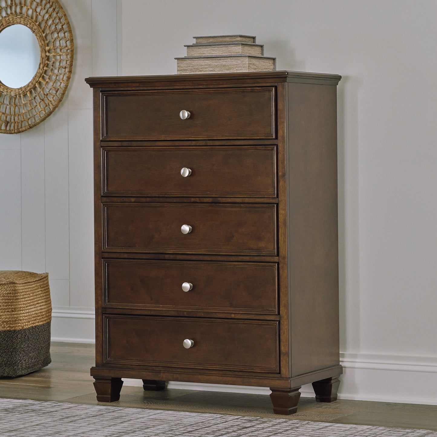 Danabrin  Panel Bed With Mirrored Dresser And Chest