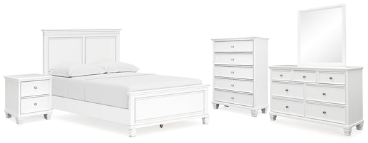 Fortman  Panel Bed With Mirrored Dresser, Chest And Nightstand