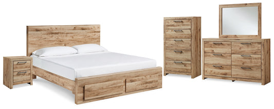 Hyanna  Panel Storage Bed With Mirrored Dresser, Chest And Nightstand