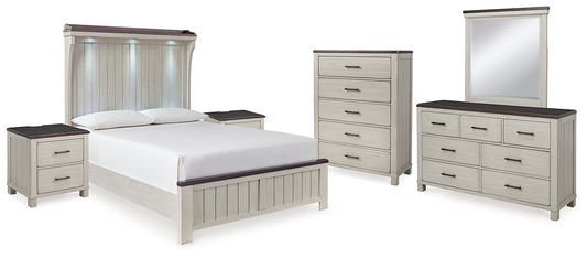 Darborn  Panel Bed With Mirrored Dresser, Chest And 2 Nightstands