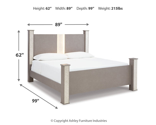 Surancha  Poster Bed With Mirrored Dresser And Chest