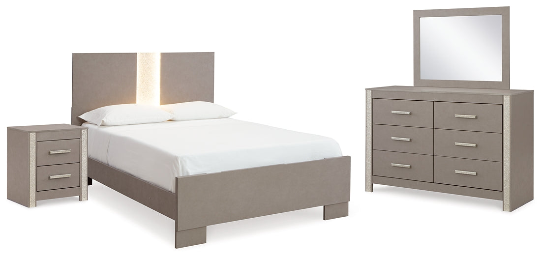 Surancha  Panel Bed With Mirrored Dresser And Nightstand