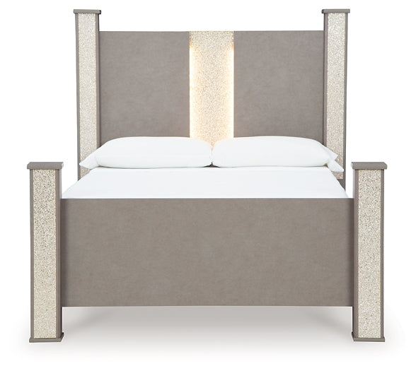 Surancha  Poster Bed With Mirrored Dresser And Nightstand