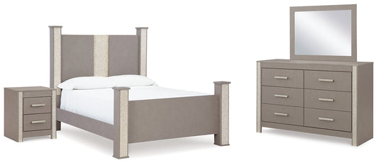 Surancha  Poster Bed With Mirrored Dresser And Nightstand