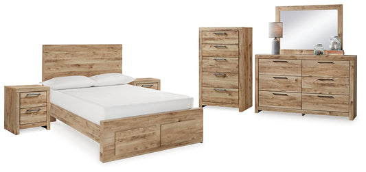 Hyanna  Panel Storage Bed With Mirrored Dresser, Chest And 2 Nightstands