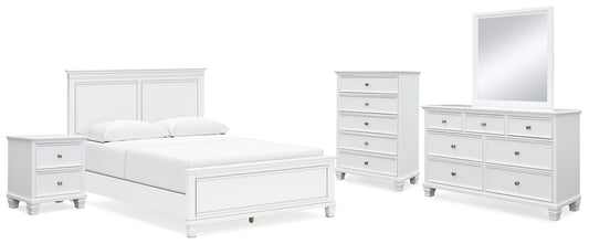 Fortman  Panel Bed With Mirrored Dresser, Chest And Nightstand