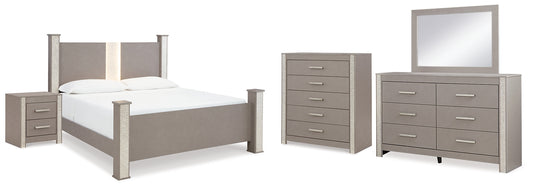 Surancha  Poster Bed With Mirrored Dresser And Nightstand