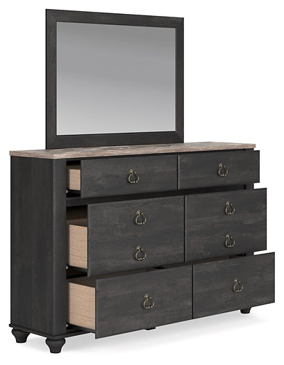 Nanforth  Panel Headboard With Mirrored Dresser, Chest And Nightstand