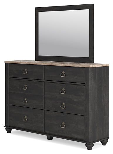 Nanforth  Panel Headboard With Mirrored Dresser, Chest And Nightstand