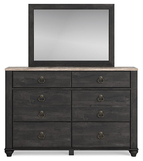 Nanforth  Panel Headboard With Mirrored Dresser, Chest And Nightstand