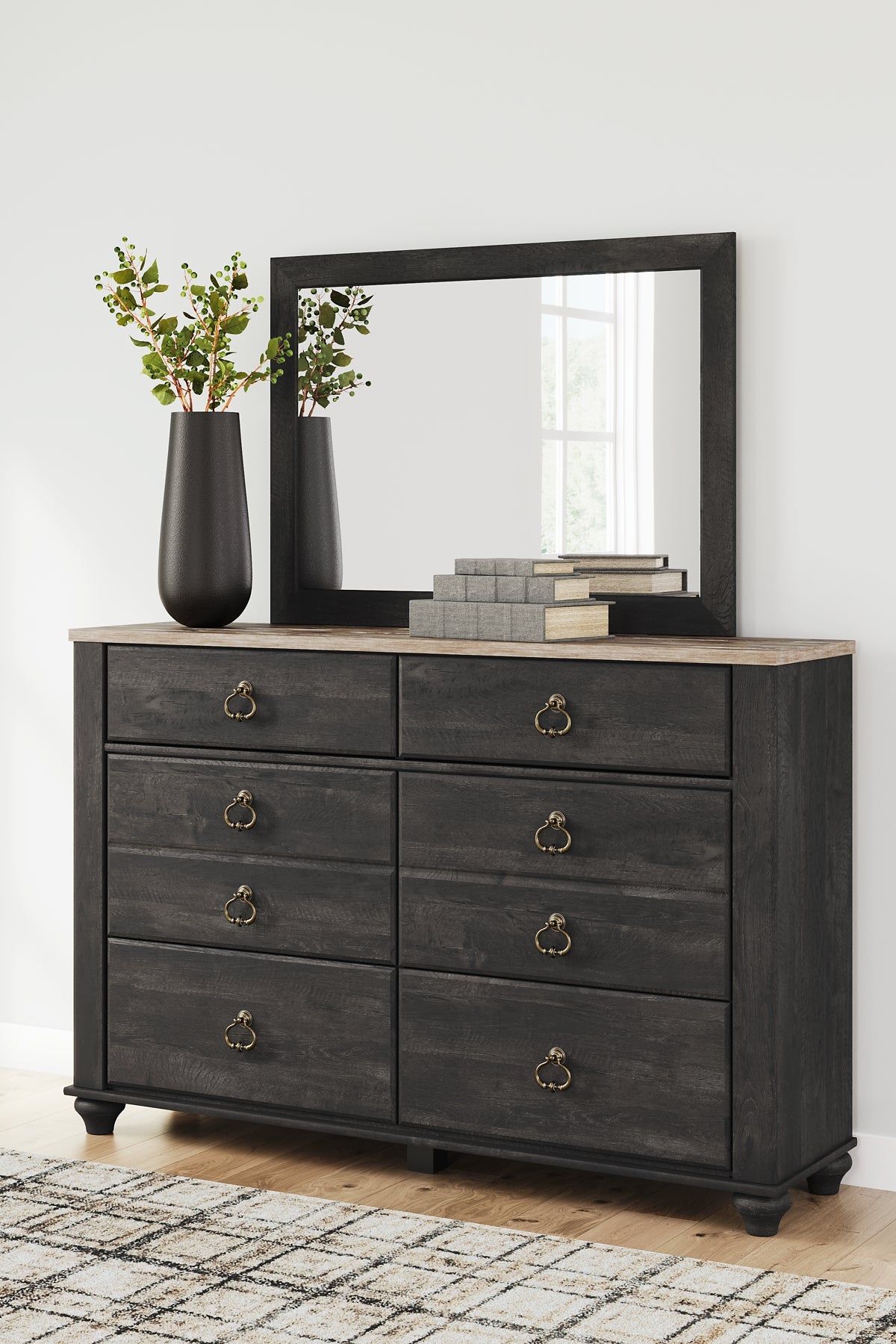 Nanforth /California King Panel Headboard With Mirrored Dresser And Nightstand