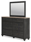 Nanforth  Panel Headboard With Mirrored Dresser