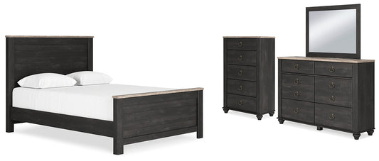 Nanforth  Panel Bed With Mirrored Dresser And Chest