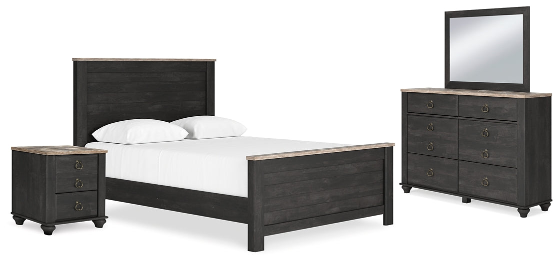 Nanforth  Panel Bed With Mirrored Dresser And Nightstand