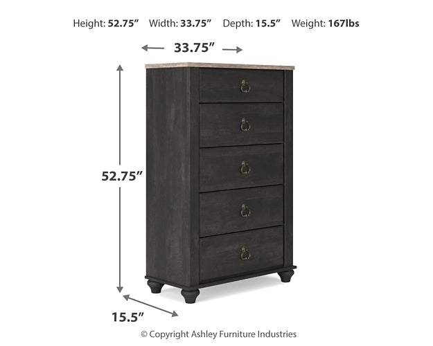 Nanforth /California King Panel Headboard With Mirrored Dresser And Chest