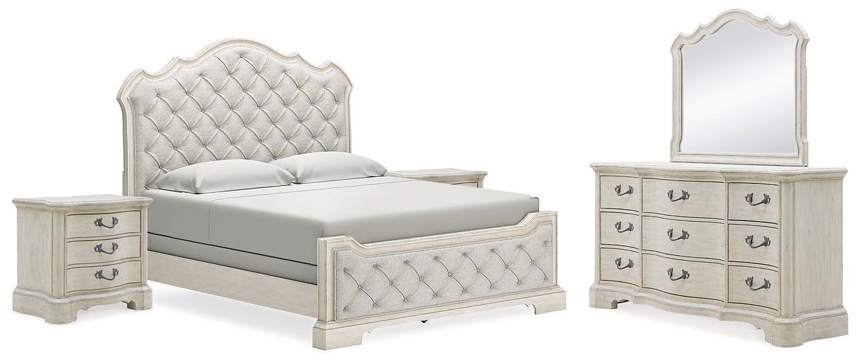 Arlendyne California  Upholstered Bed With Mirrored Dresser And 2 Nightstands