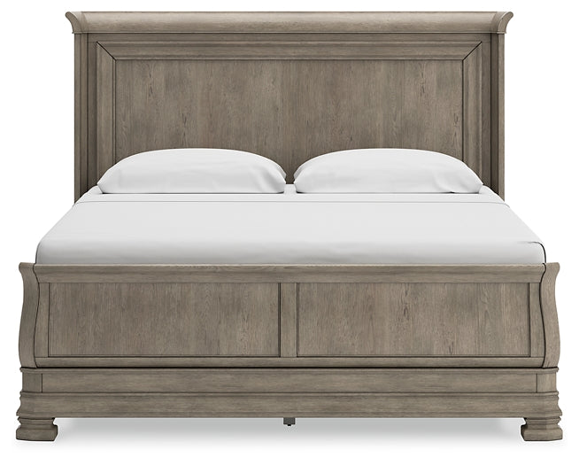 Lexorne  Sleigh Bed With Mirrored Dresser, Chest And Nightstand