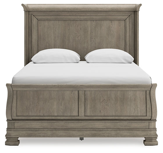 Lexorne  Sleigh Bed With Mirrored Dresser And Chest