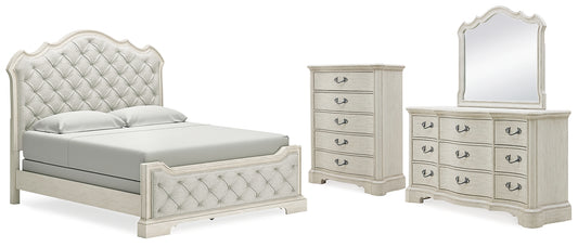 Arlendyne California  Upholstered Bed With Mirrored Dresser And Chest