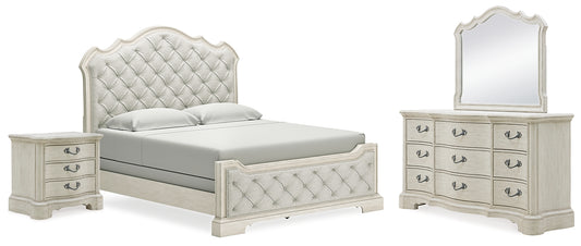 Arlendyne California  Upholstered Bed With Mirrored Dresser And Nightstand