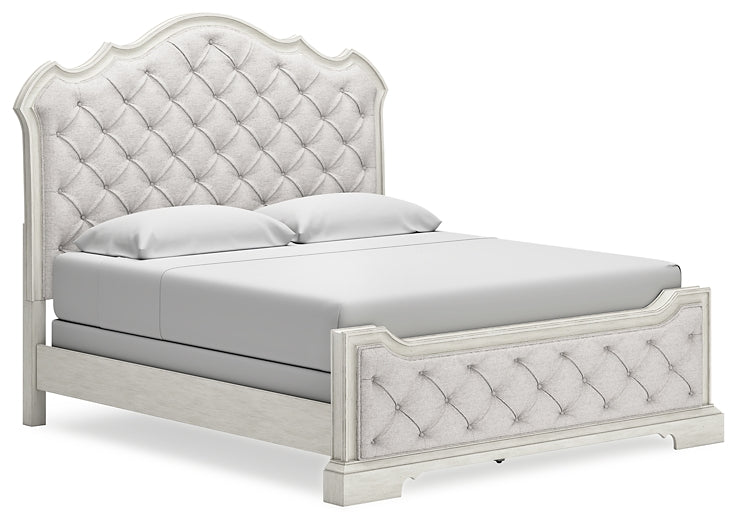 Arlendyne California  Upholstered Bed With Mirrored Dresser, Chest And Nightstand