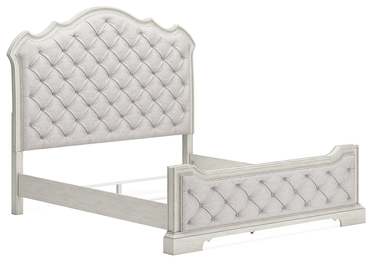 Arlendyne California  Upholstered Bed With Mirrored Dresser, Chest And Nightstand