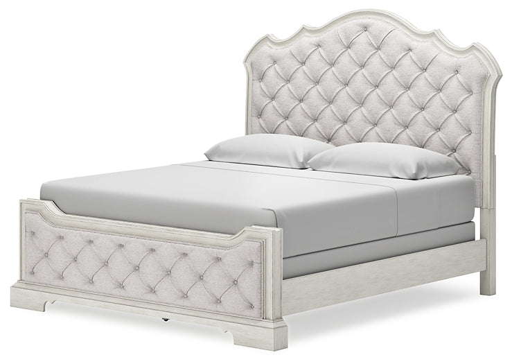 Arlendyne California  Upholstered Bed With Mirrored Dresser, Chest And Nightstand