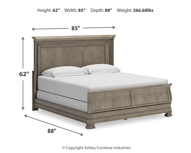 Lexorne California  Sleigh Bed With Mirrored Dresser And Chest