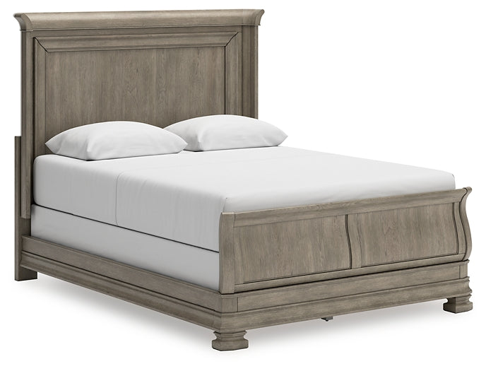 Lexorne  Sleigh Bed With Mirrored Dresser And 2 Nightstands