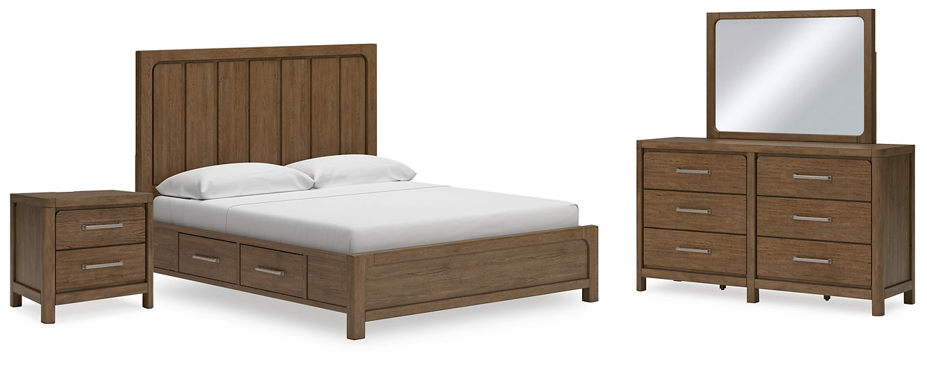 Cabalynn California  Panel Bed With Storage With Mirrored Dresser And Nightstand