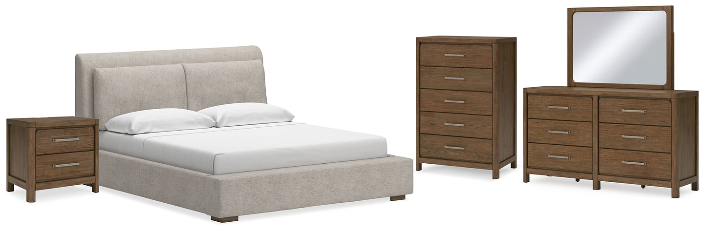 Cabalynn  Upholstered Bed With Mirrored Dresser, Chest And Nightstand