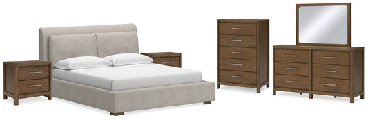 Cabalynn  Upholstered Bed With Mirrored Dresser, Chest And 2 Nightstands