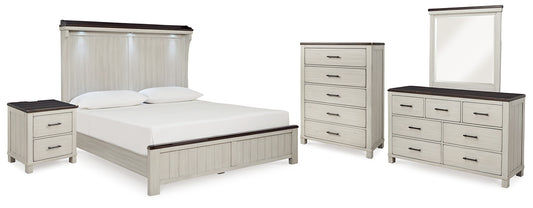 Darborn  Panel Bed With Mirrored Dresser, Chest And Nightstand