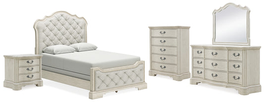 Arlendyne  Upholstered Bed With Mirrored Dresser, Chest And Nightstand