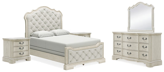 Arlendyne  Upholstered Bed With Mirrored Dresser And 2 Nightstands