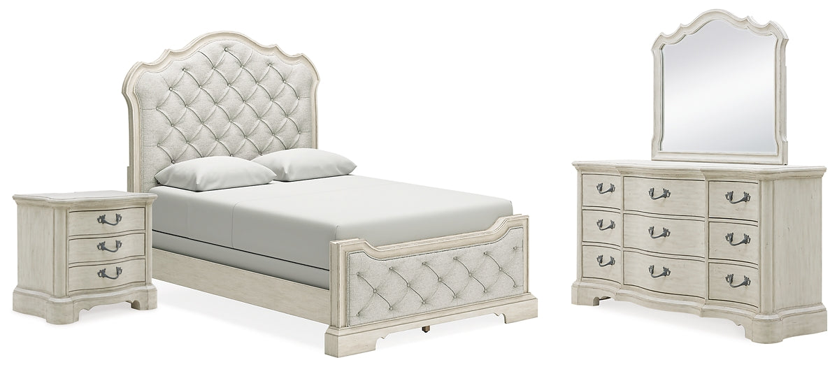 Arlendyne  Upholstered Bed With Mirrored Dresser And Nightstand